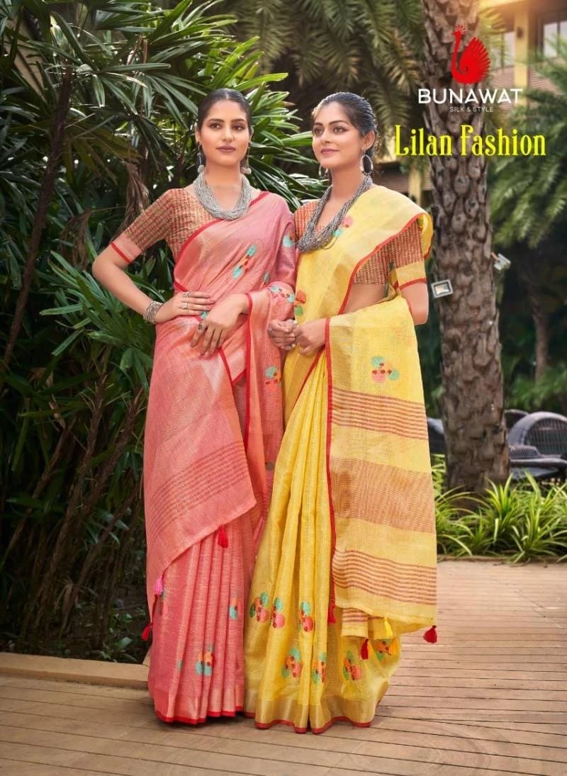 Bunawat Linen Embroidery Trendy Saree Wholesale Collection