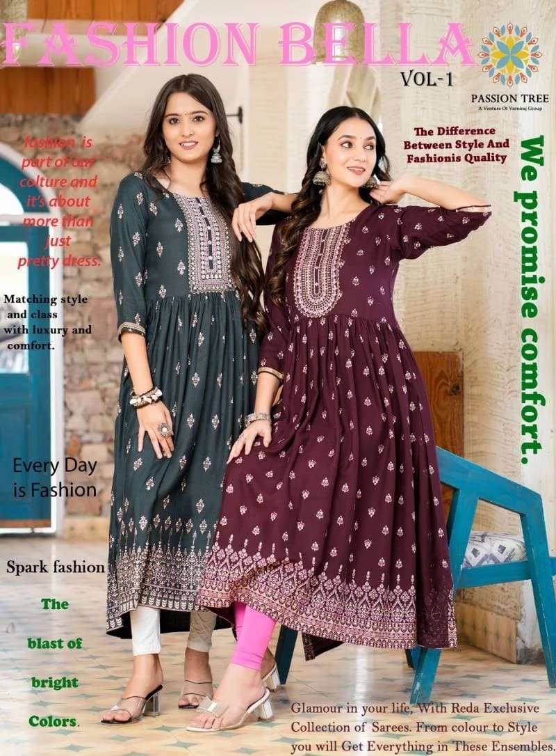 Fashion Bella Vol 1 By Passion Embroidery Trendy Naira Cut Kurti Collection