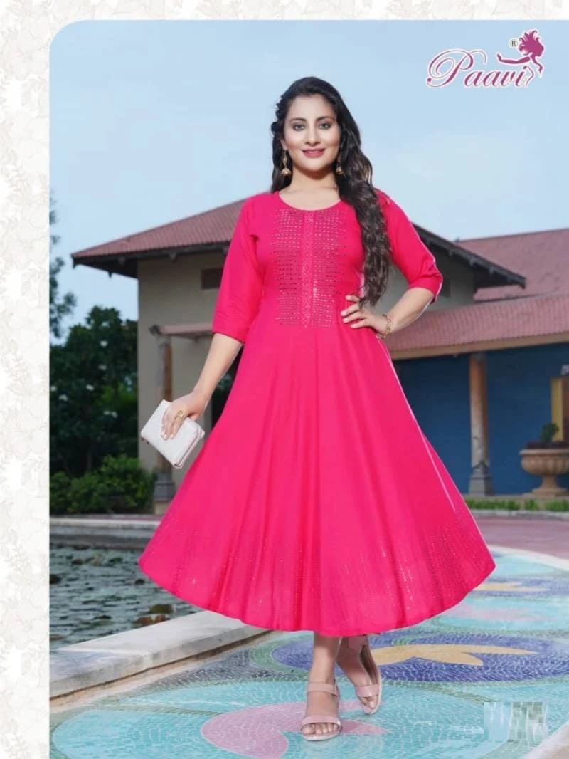 Paavi Kajal Rayon Designs Trendy Long Kurti Colection