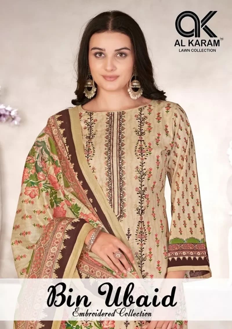 Al Karama Bin Ubaid Cotton Self Embroidery Work Dress Material