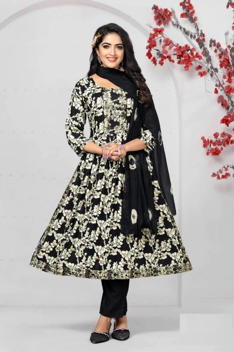 Hirwa Kanak Printed Naira Cut Kurti Bottom With Dupatta Collection