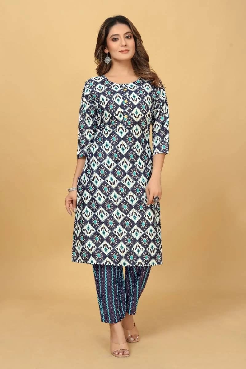 Cotton Casual Wear Printed Kurti With Bottom Collection