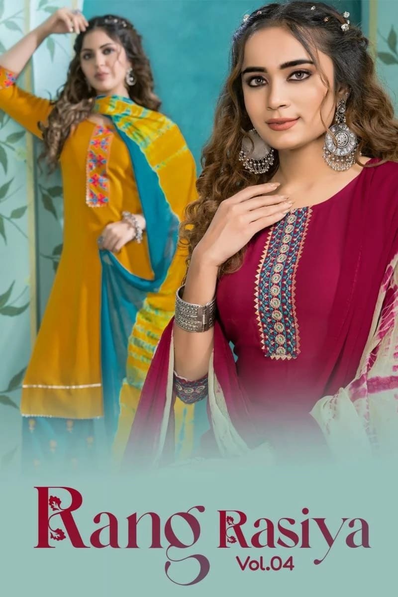 Rang Rasiya Vol 4 Embroidery Kurti Palazzo Dupatta Set Collection