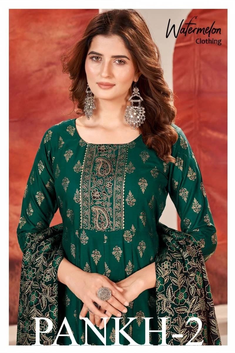 Pankh 2 Heavy Rayon Gold Printed Long Kurti With Dupatta Collection