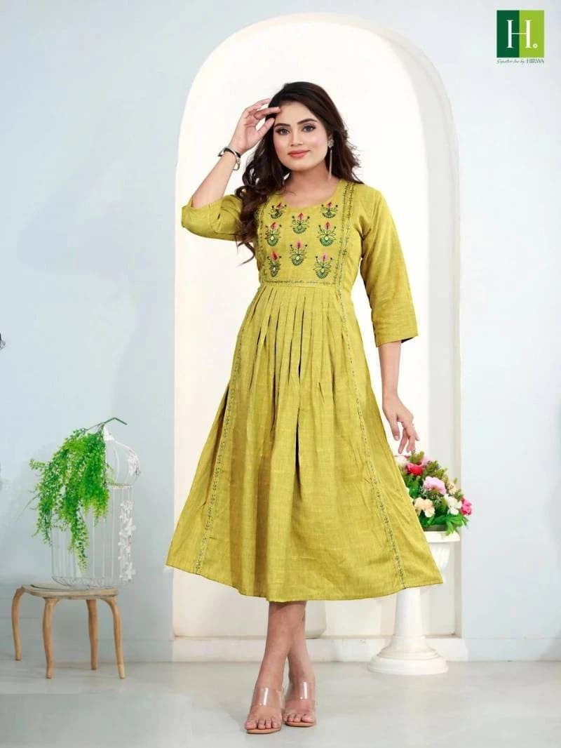 Hirwa Khwaish Rayon Embroidery Long Designer Kurti Collection