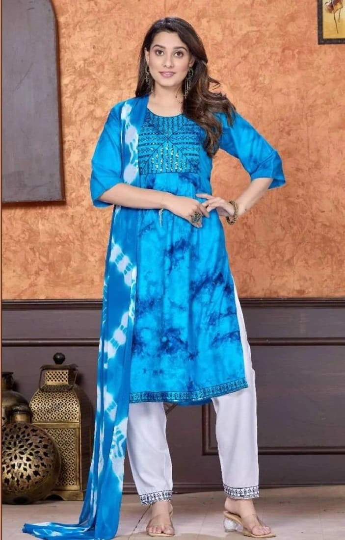 Trendy Dancing Queen Naira Cut Festive Wear Kurtis Pant With Dupatta Collection