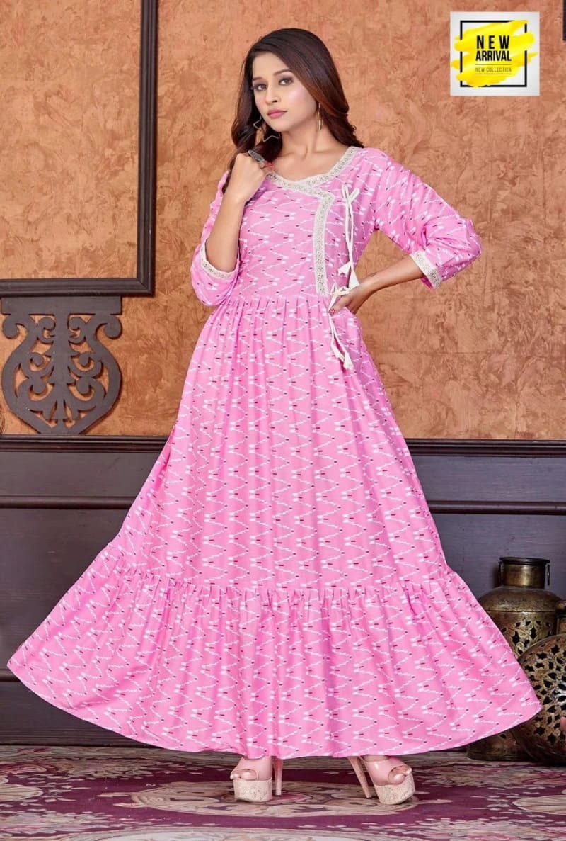 Trendy Gurleen Rayon Stylish Anarkali Long Kurti Collection