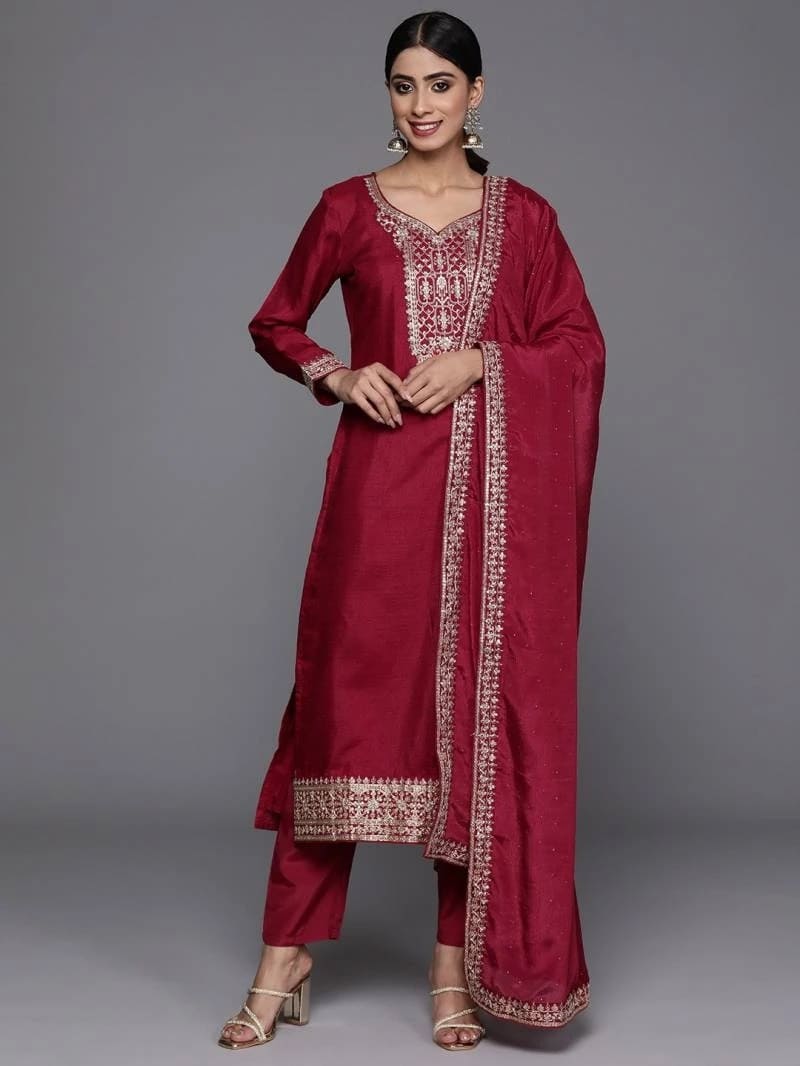 Shreya Maroon Designer Kurti With Pant Dupatta Set