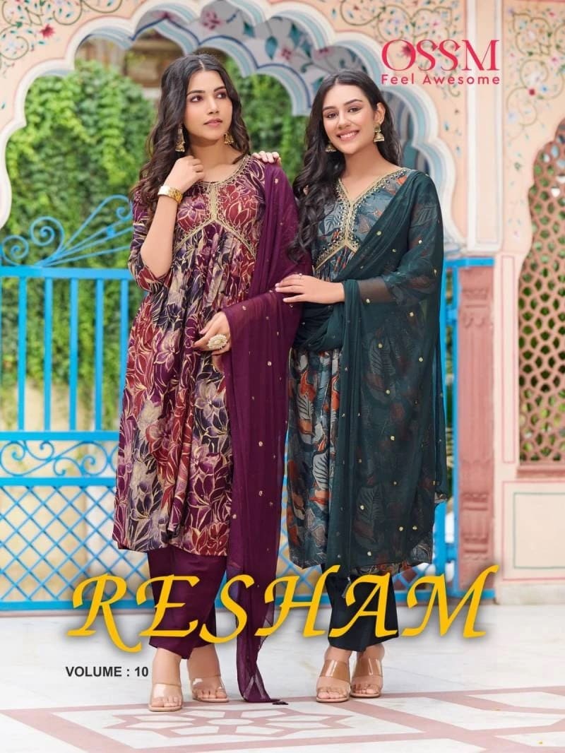 Ossm Resham Vol 10 Foil Print Fancy Kurti Bottom With Dupatta