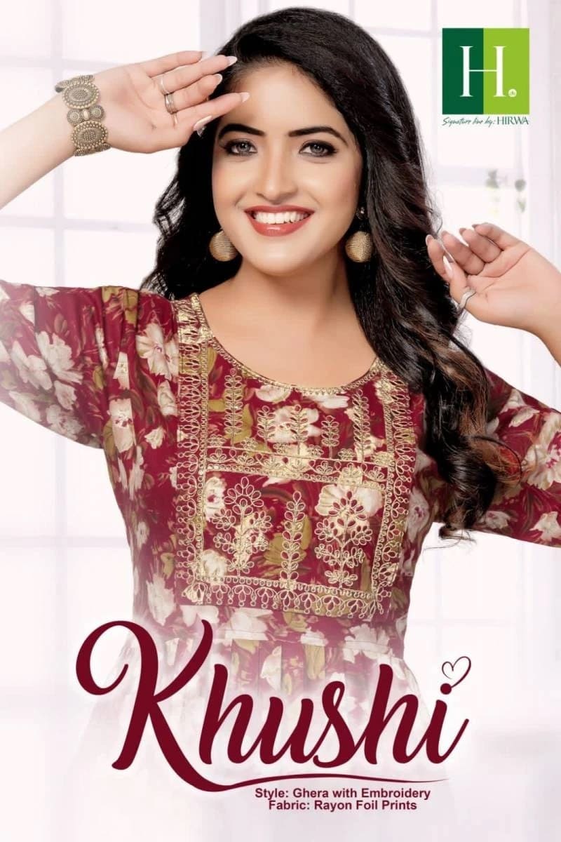 Hirwa Khushi Rayon Foil Printed Stylish Long Kurti Collection