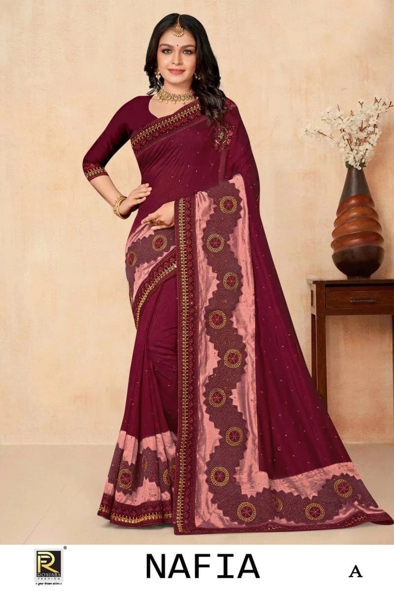 Ronisha Nafia Embroidery Designer Sarees Collection