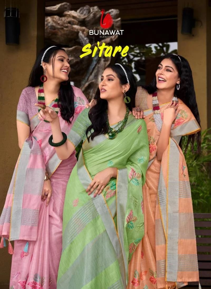 Bunawat Sitare Linen Saree Best Price Collection