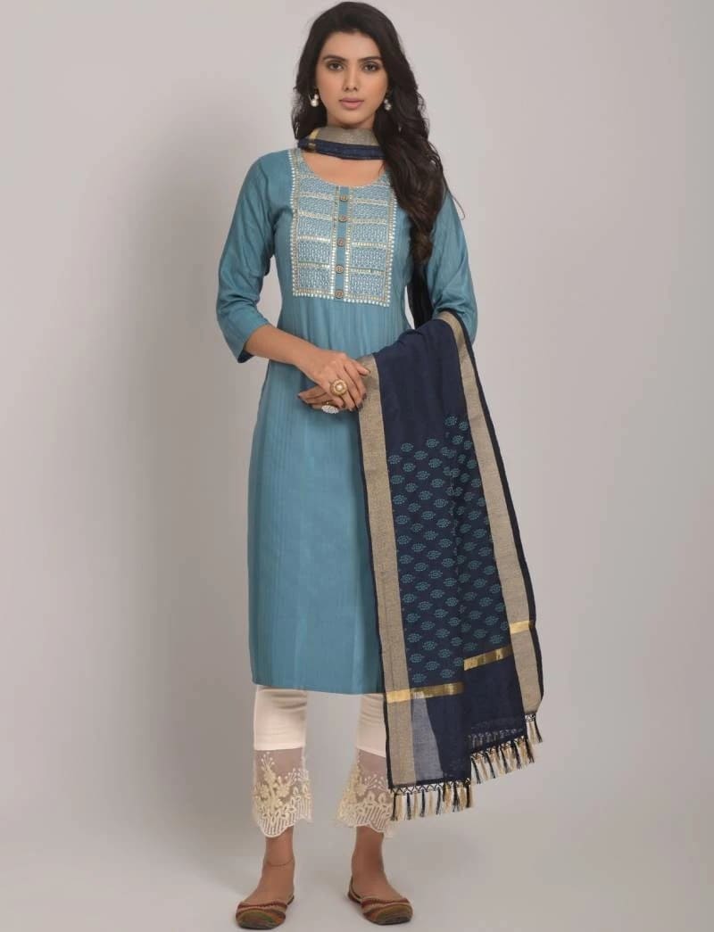 327E Sky Blue Casual Wear Kurti With Bottom Dupatta Collection