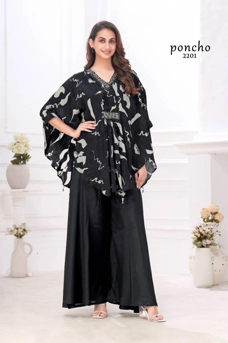 Jivora Poncho Pure Muslin Stylish Kaftan Kurti With Palazzo