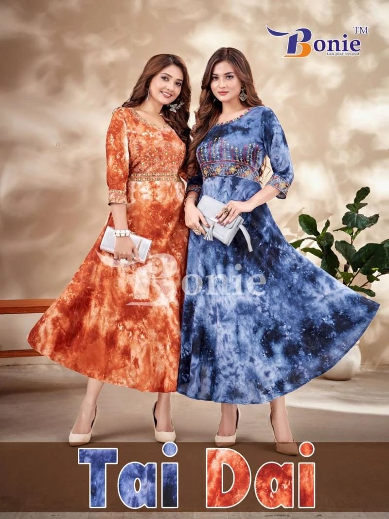 Bonie Tie Die Rayon Designer Long Kurti Collection