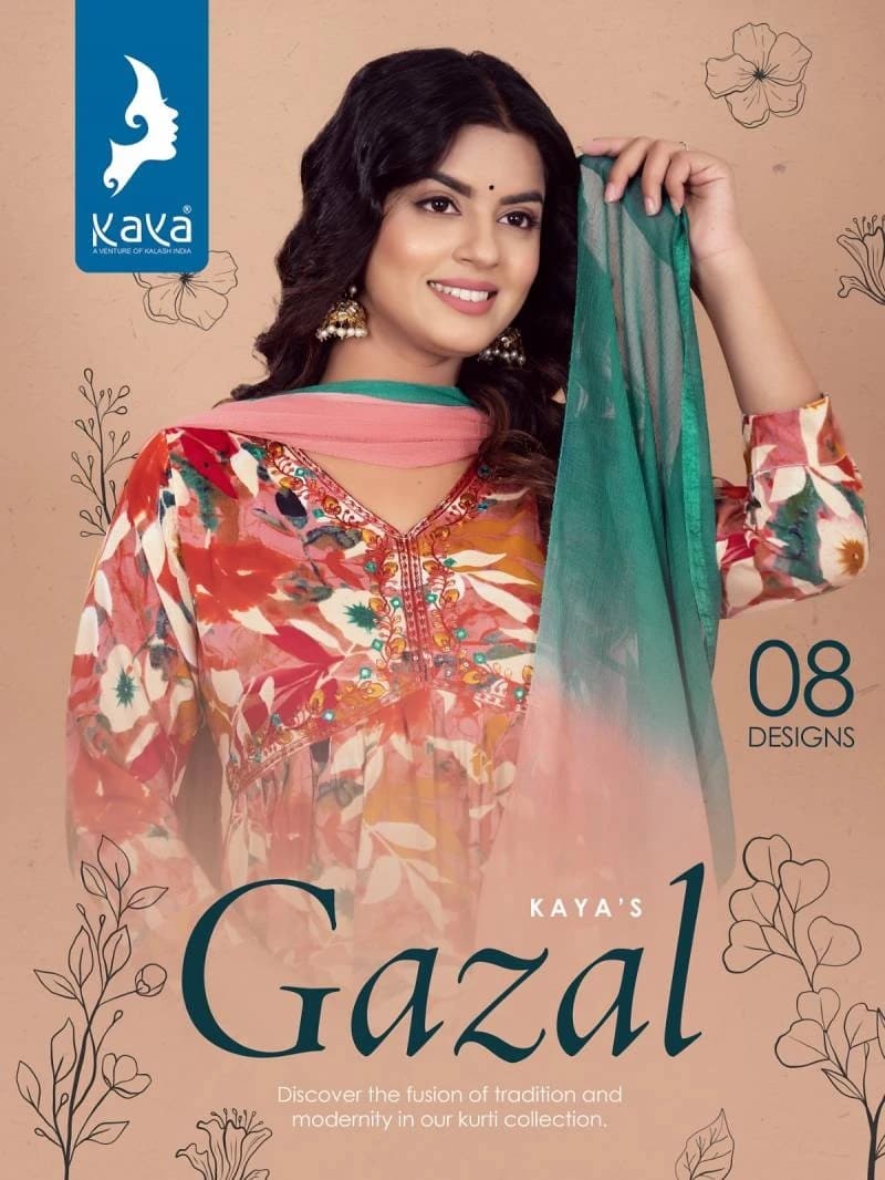 Kaya Gazal Rayon Naira Cut Designer Kurti Pant With Dupatta Collection