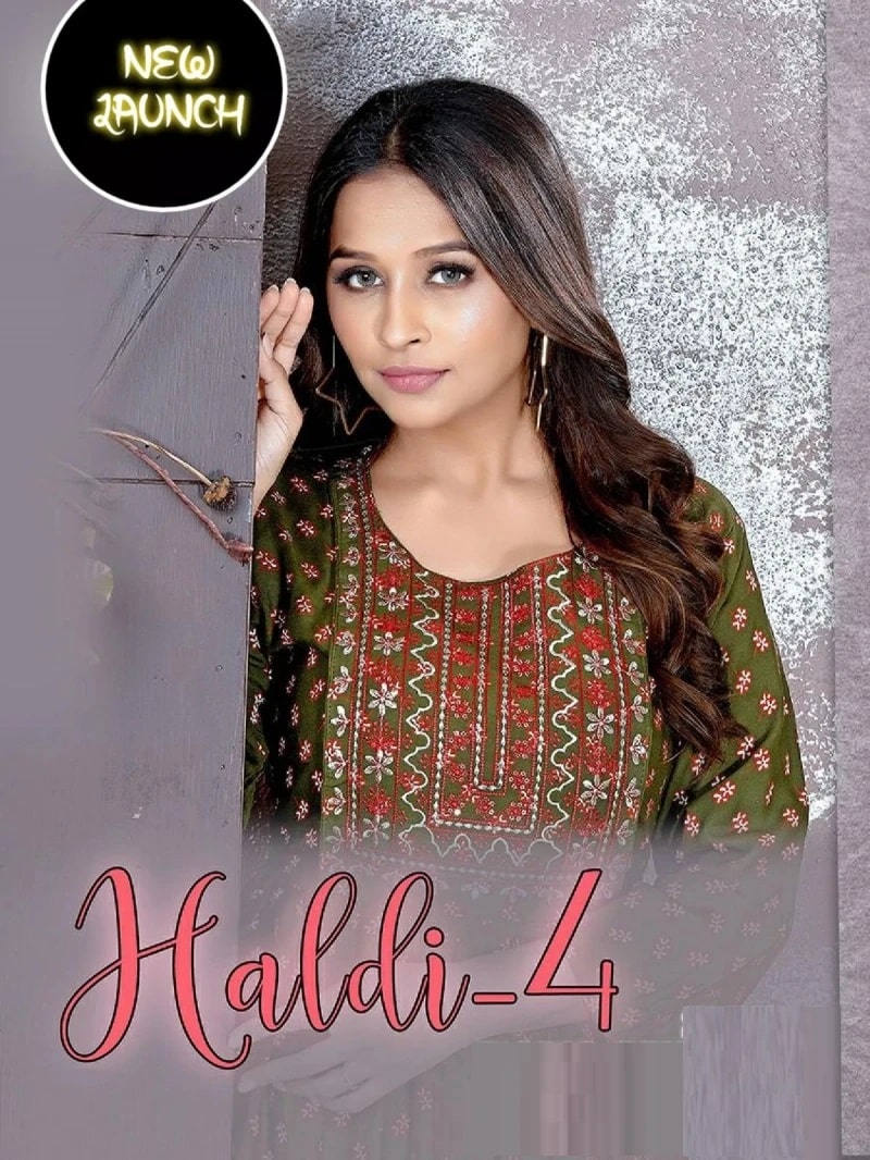 Jlf Haldi Vol 4 Embroidery Sequence Neck Work Feeding Kurti Collection