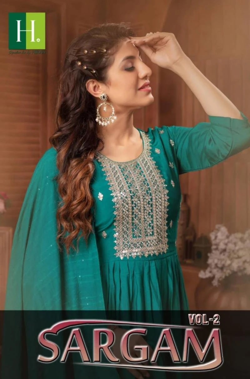 Hirwa Sargam 2 Roman Silk Naira Cut Embroidery Kurti Pant Dupatta Collection