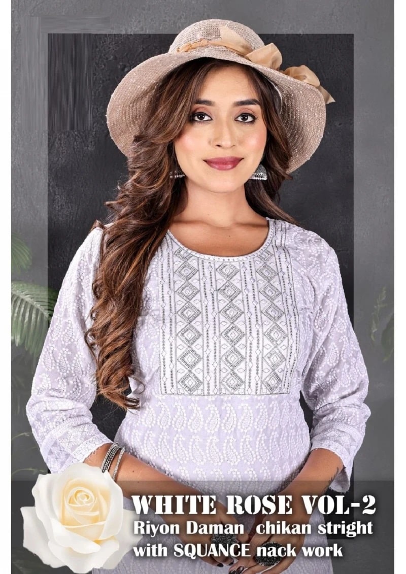 Golden White Rose Vol 2 Flare Styles White Kurti Collection