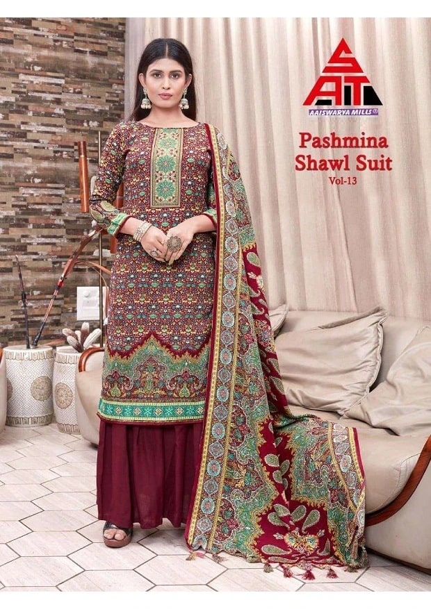 Sat Pashmina Vol 13 Winter Wear Designer Dress Material With Shawl Collection