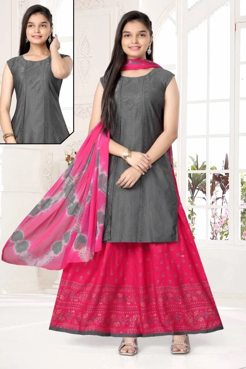 Krutika 3 Heavy Silk Kurti Skirt Dupatta Kids Wear Collection