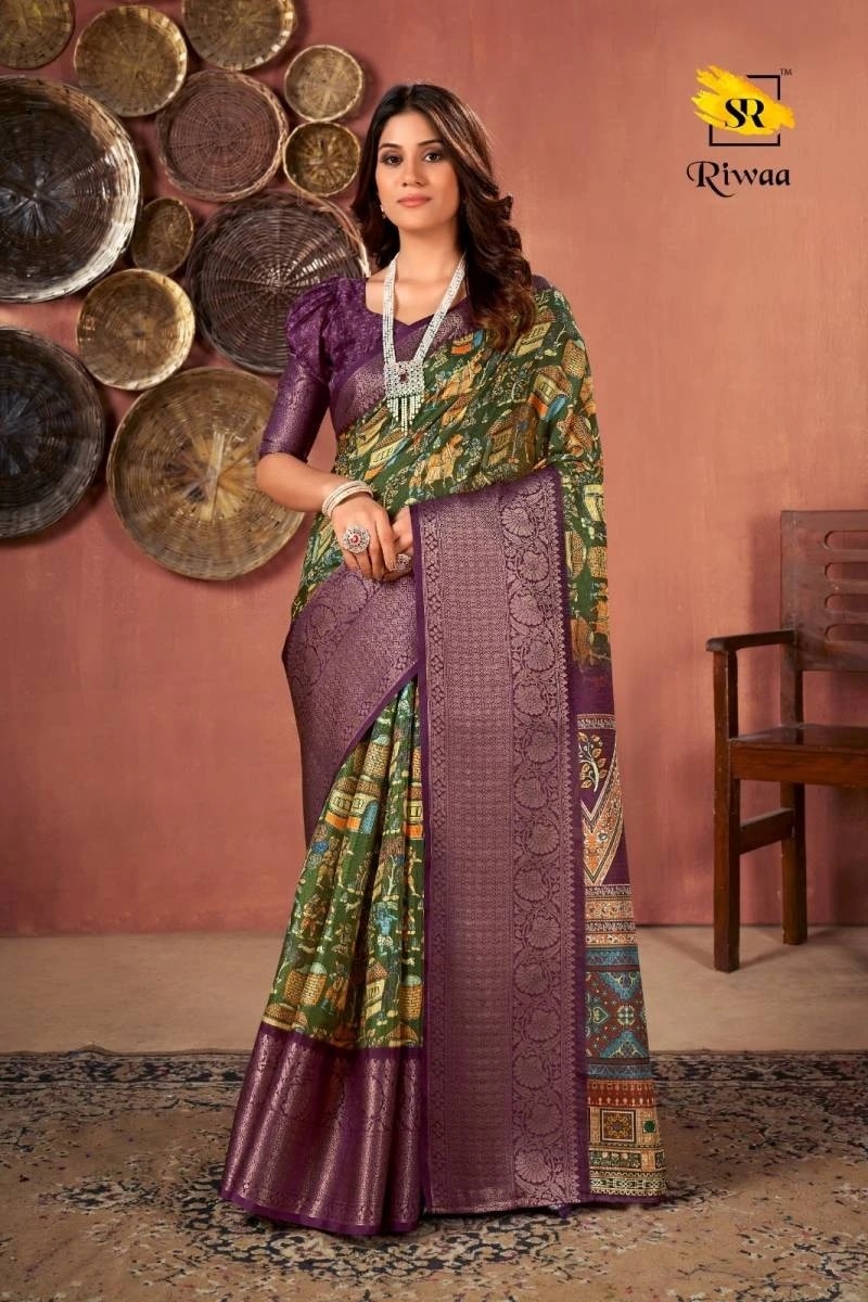 Sr Riwaa Kota Checks Exclusive Jacquard Border Digital Printed Saree