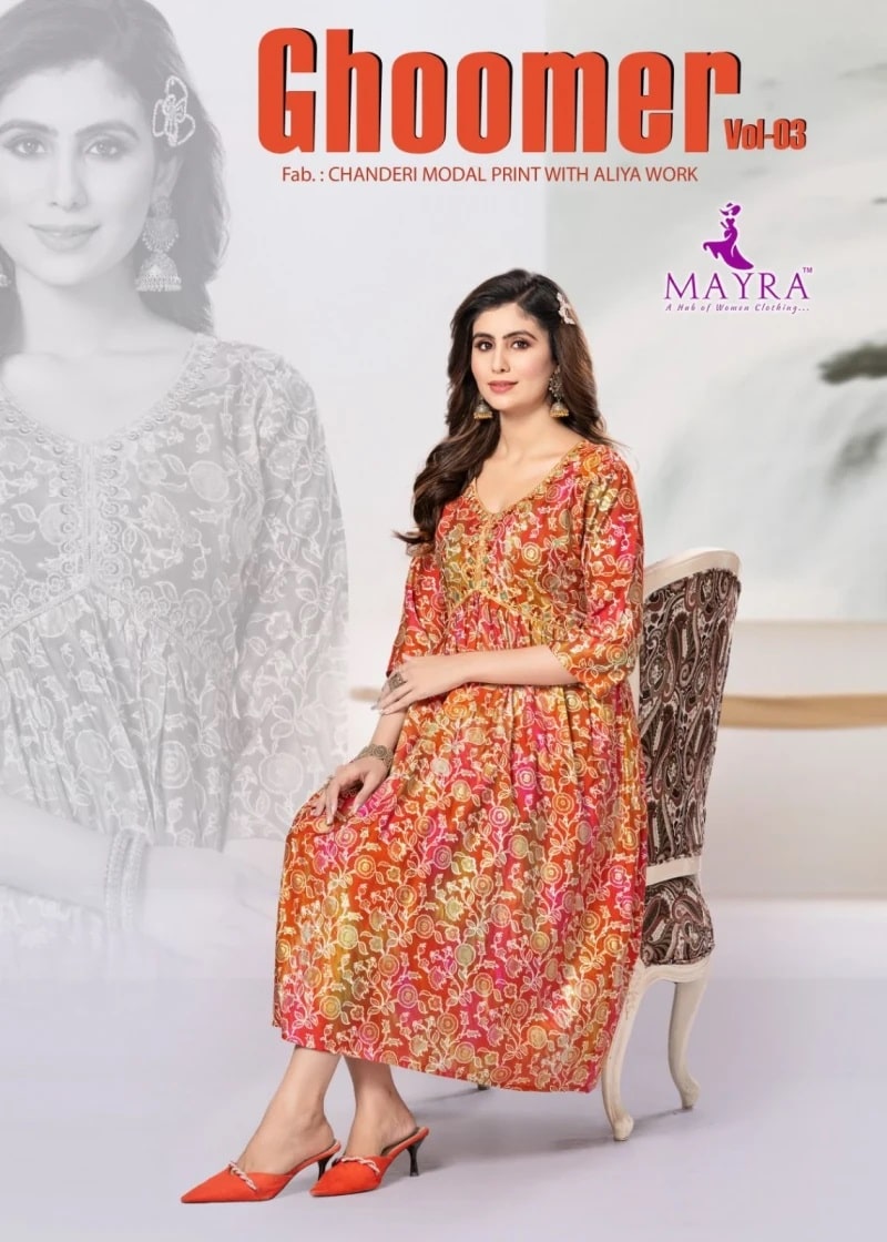 Mayra Ghoomer Vol 3 Modal Alia Cut Embroydery Kurti Collection