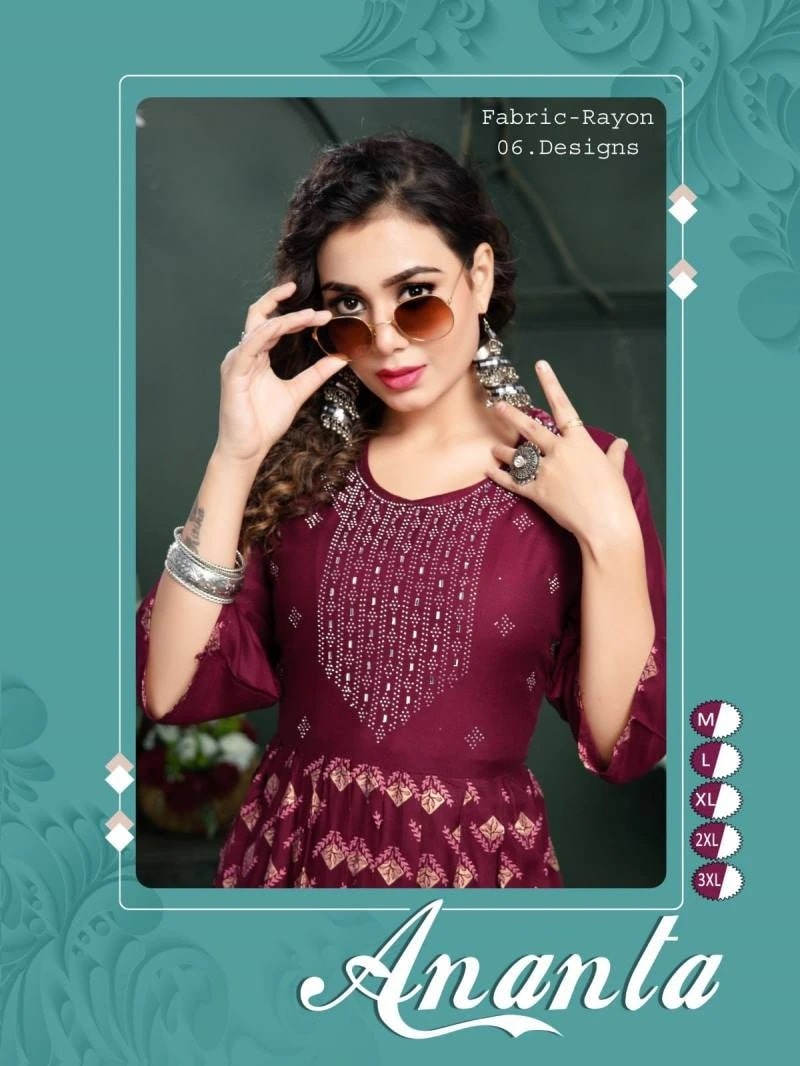Trendy Ananta Vol 1 Rayon Designer Anarkali Long Kurti Collection