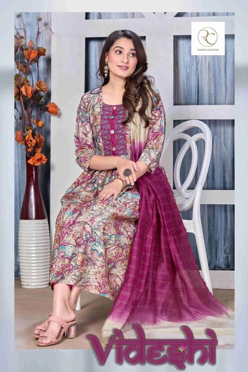 Rc Videshi Designer Embroidery Kurti With Bottom Dupatta Collection