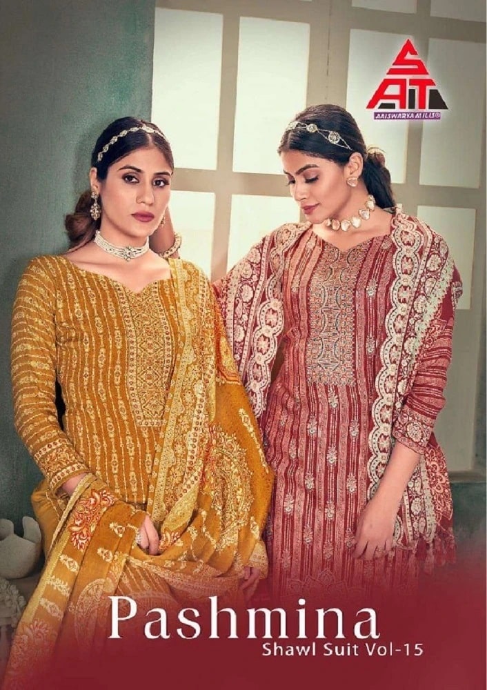 Sat Vol 15 Pure Pashmina Designer Neck Dress Material Collection