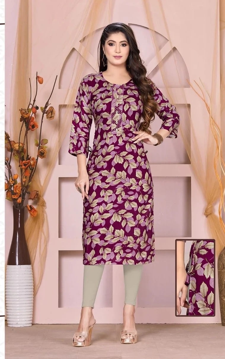Golden Beauty Gorgeous Foil Printed Latest Kurti Collection