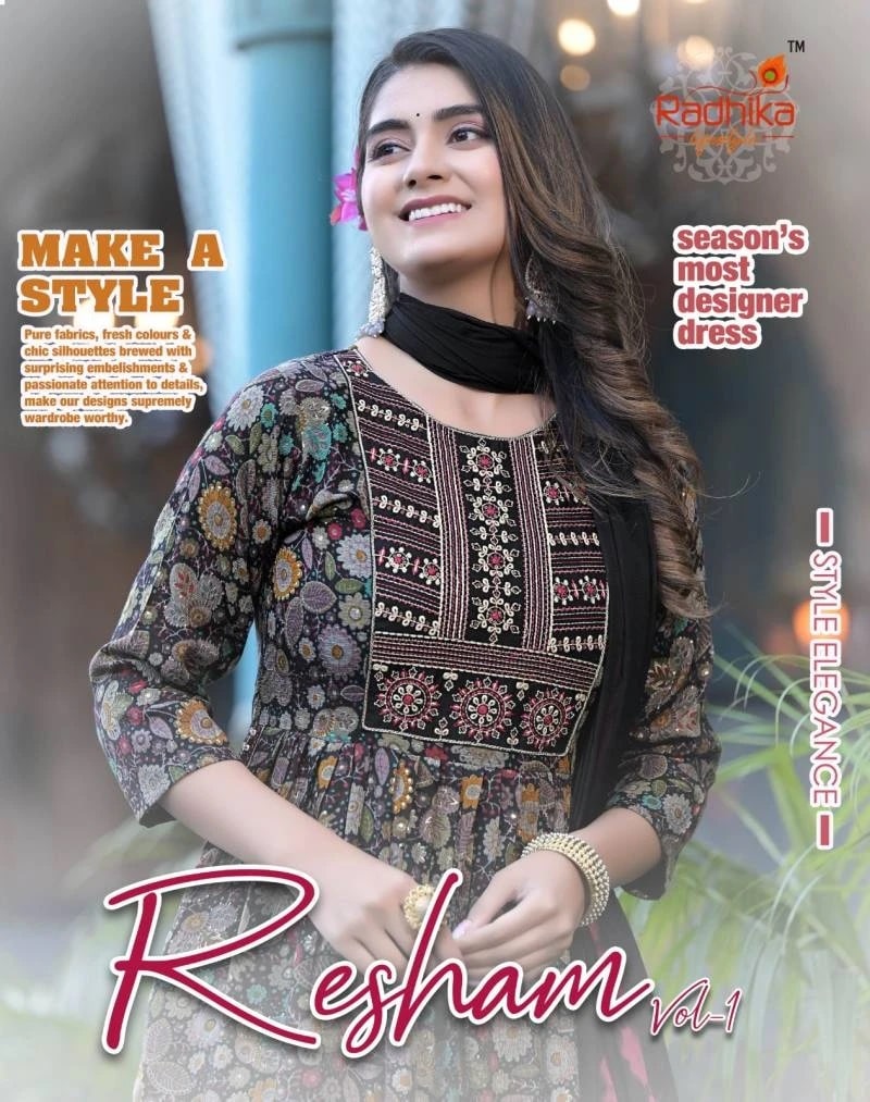 Radhika Resham Vol 1 Foil Printed Designer Kurti Bottom With Dupatta