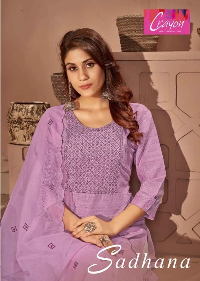 Crayon Sadhana Sequence Work Design Kurti Bottom With Dupatta Collection