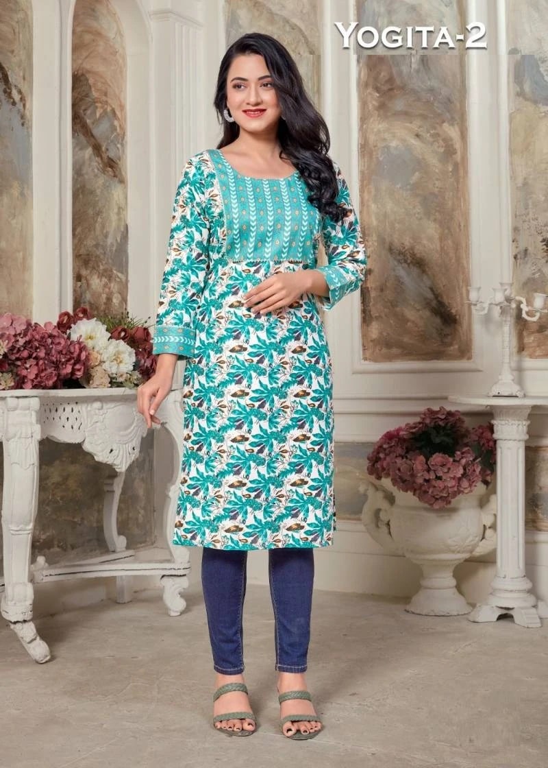 Yogita 2 Rayon Printed Plus Size Casual Wear Kurtis Collection