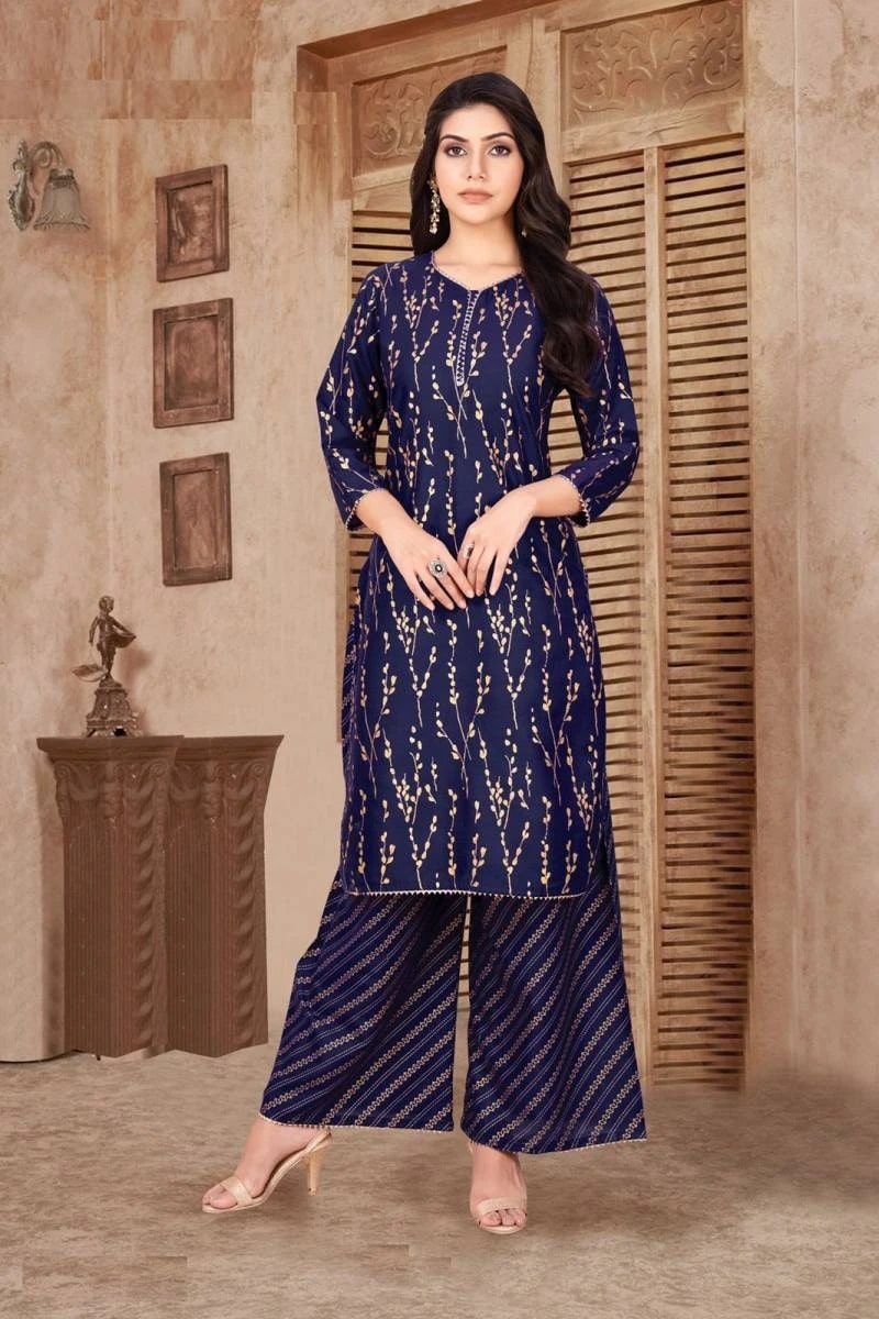 Kayra Rayon Foil Printed Kurti Palazzo Online In India At Best Price
