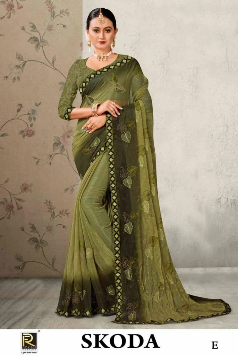 Ronisha Skoda Latest Embroidery Work Saree Collection