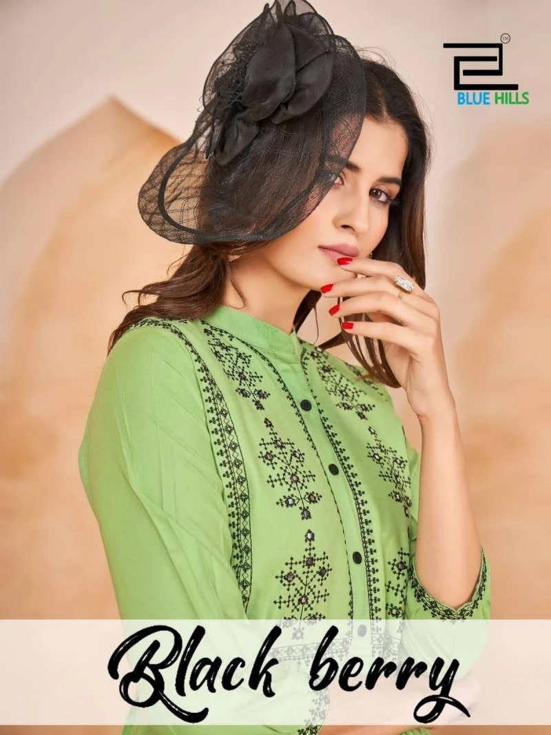 Blue Hills Black Berry Heavy Rayon Stylish Embroidery Tops Collection