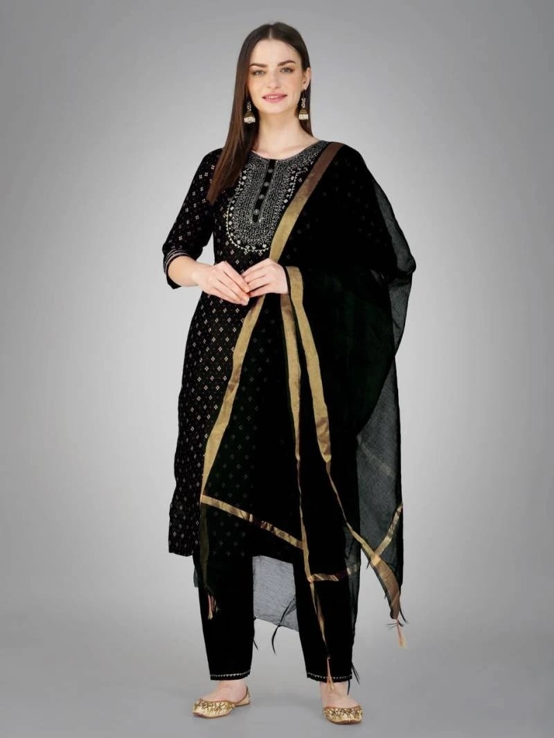 1117 Sequence Work Round Neck Kurti Pant With Dupatta Collection