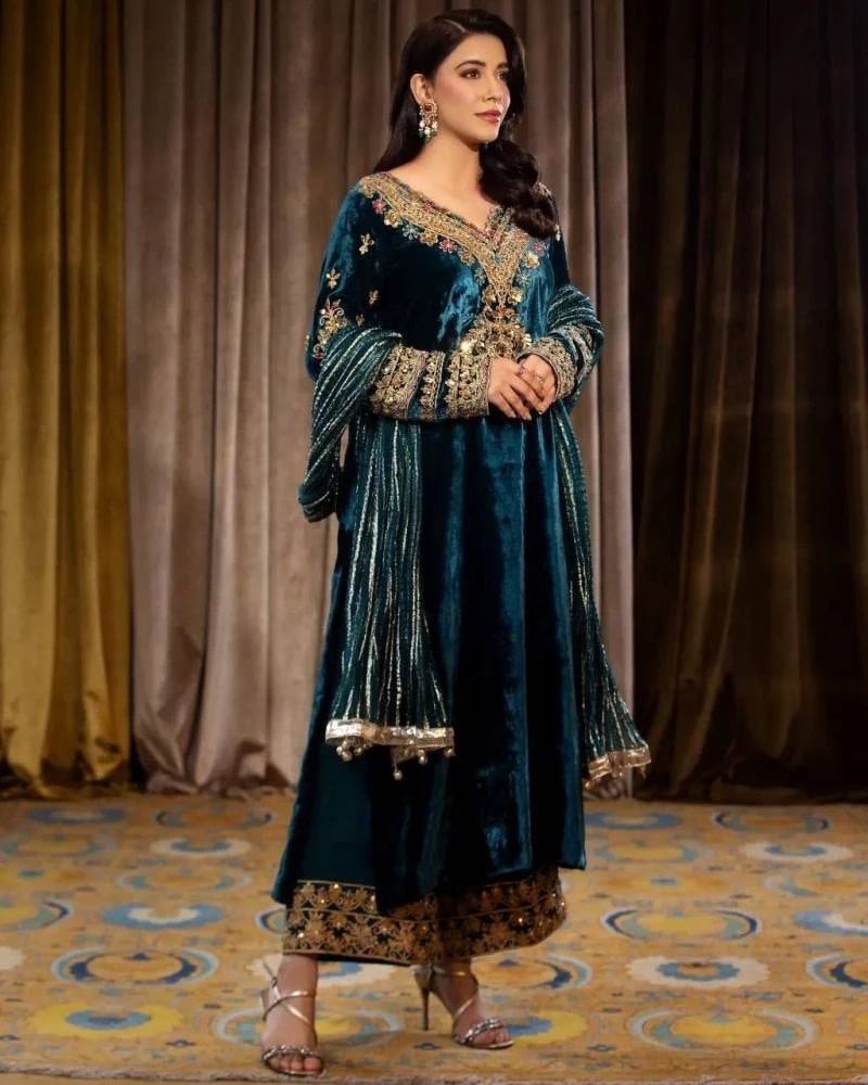 1155 Heavy Velvet Embroidery Designer Salwar Suits Collection