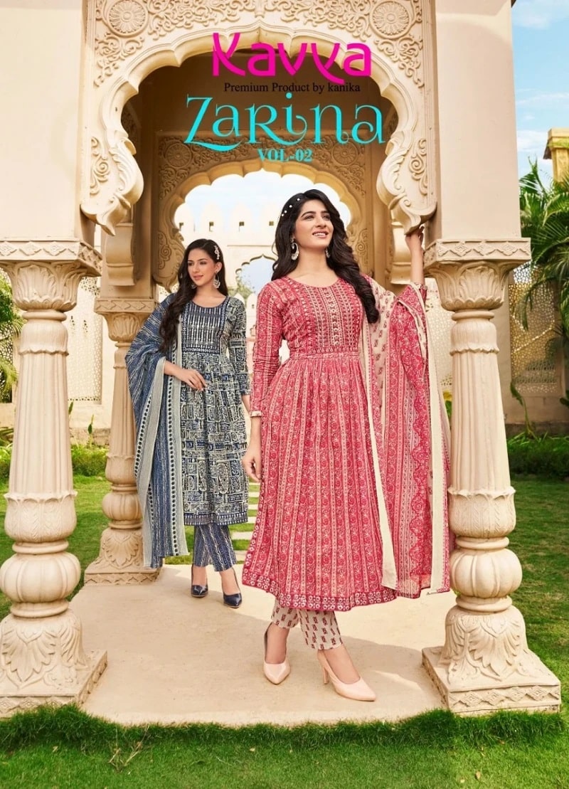 Kavya Zarina Vol 2 Heavy Embroidery Naira Cut Kurti Pant With Dupatta Collection
