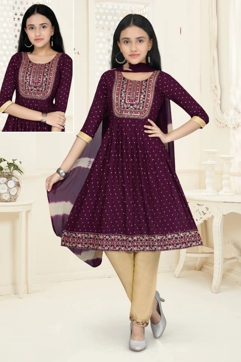 Jalak Vol 4 Naira Cut Kids Wear Kurti Pant With Dupatta Collection