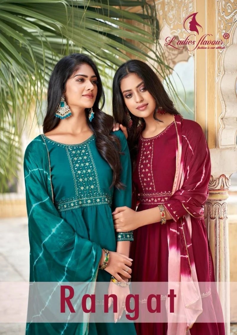 Ladies Flavour Rangat Chanderi Viscose Long Kurti Pant With Dupatta