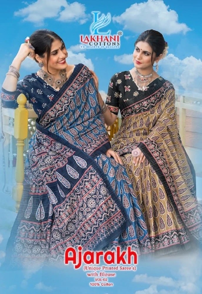 Lakhani Ajarakh Vol 2 Printed Latest Cotton Saree Wholesale Price