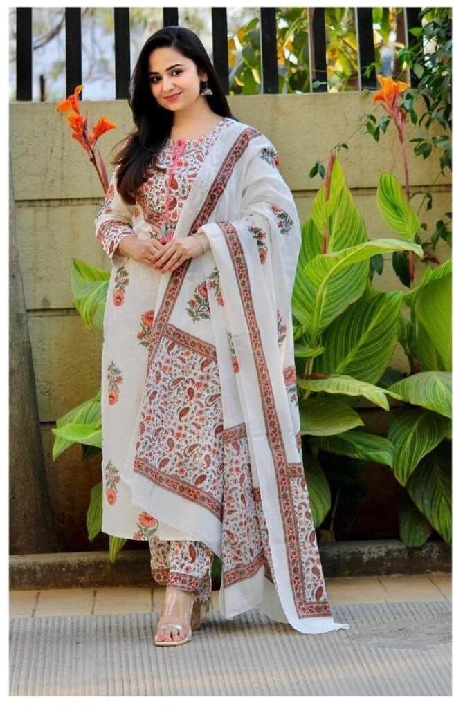 Dhruvi 99 Fancy White Kurti Pant WIth Dupatta Collection