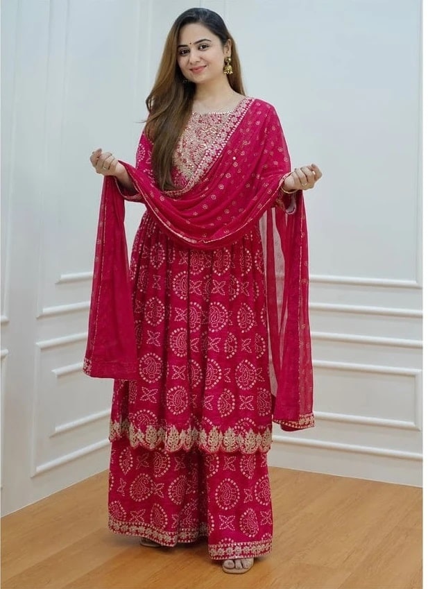 Pretty 1 Embroidery Mirror Work Anarkali Kurti With Bottom Dupatta