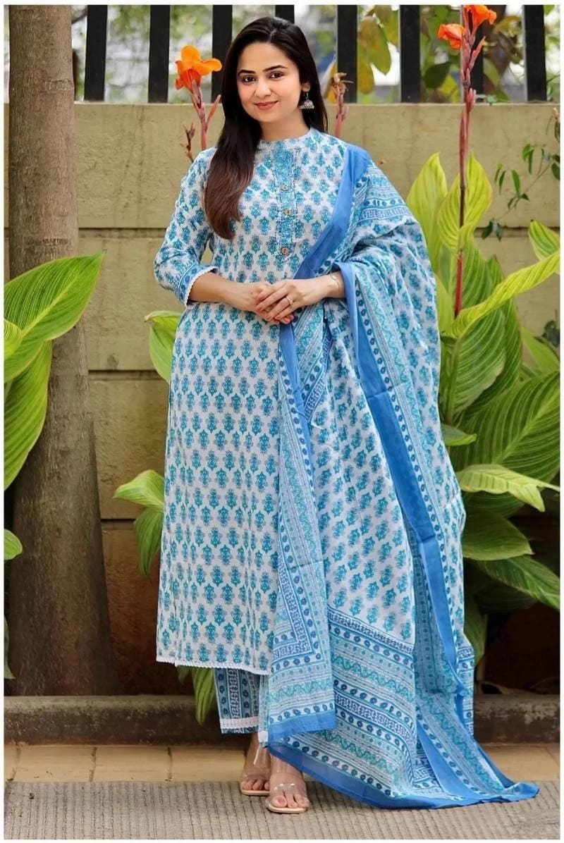 Dhruvi 100 Casual Wear Cotton Kurti Pant With Dupatta Collection