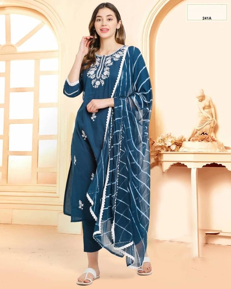Trendy Simona Pure Cotton Casual Wear Kurti With Bottom Dupatta
