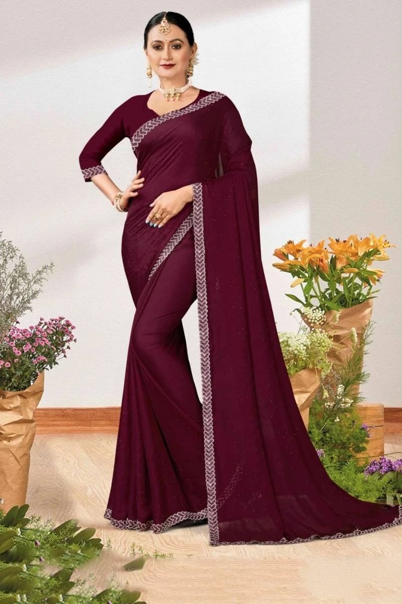 Ronisha Chinki Diamond Work Fancy Plain Saree Collection