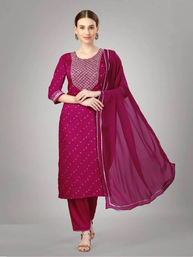 Kurti Set 1109 B Embroidery Work Kurti Pant With Dupatta Collection