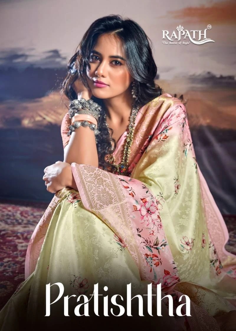 Rajpath Pratishtha Floral Digital Pure Satin Silk Saree Collection